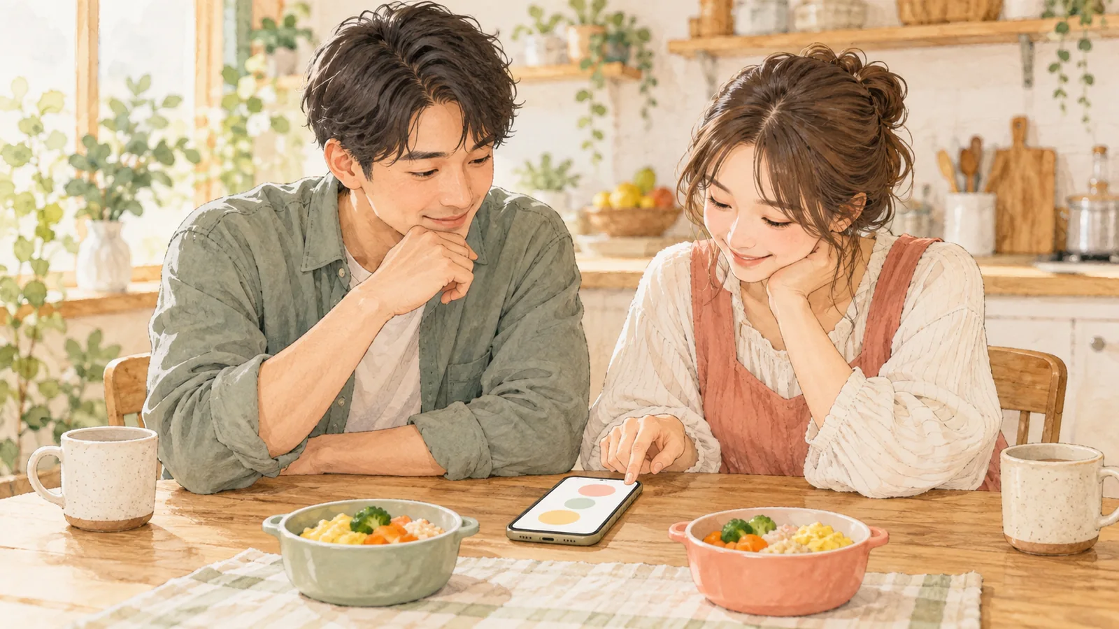 食べた食材の情報を夫婦で共有するイメージ