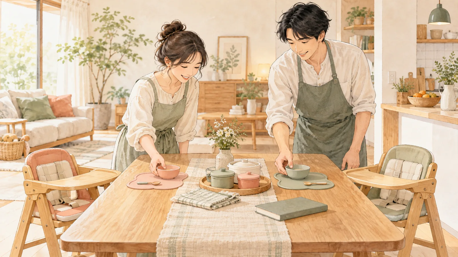 夫婦で2人分の食事を準備するイメージ